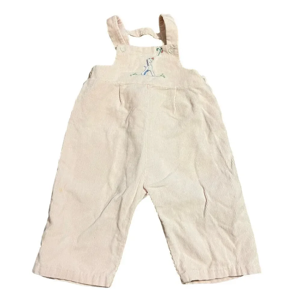 Vintage 1950s Crawler Grace Pale Pink Embroidered Corduroy Overalls 6-12 Months